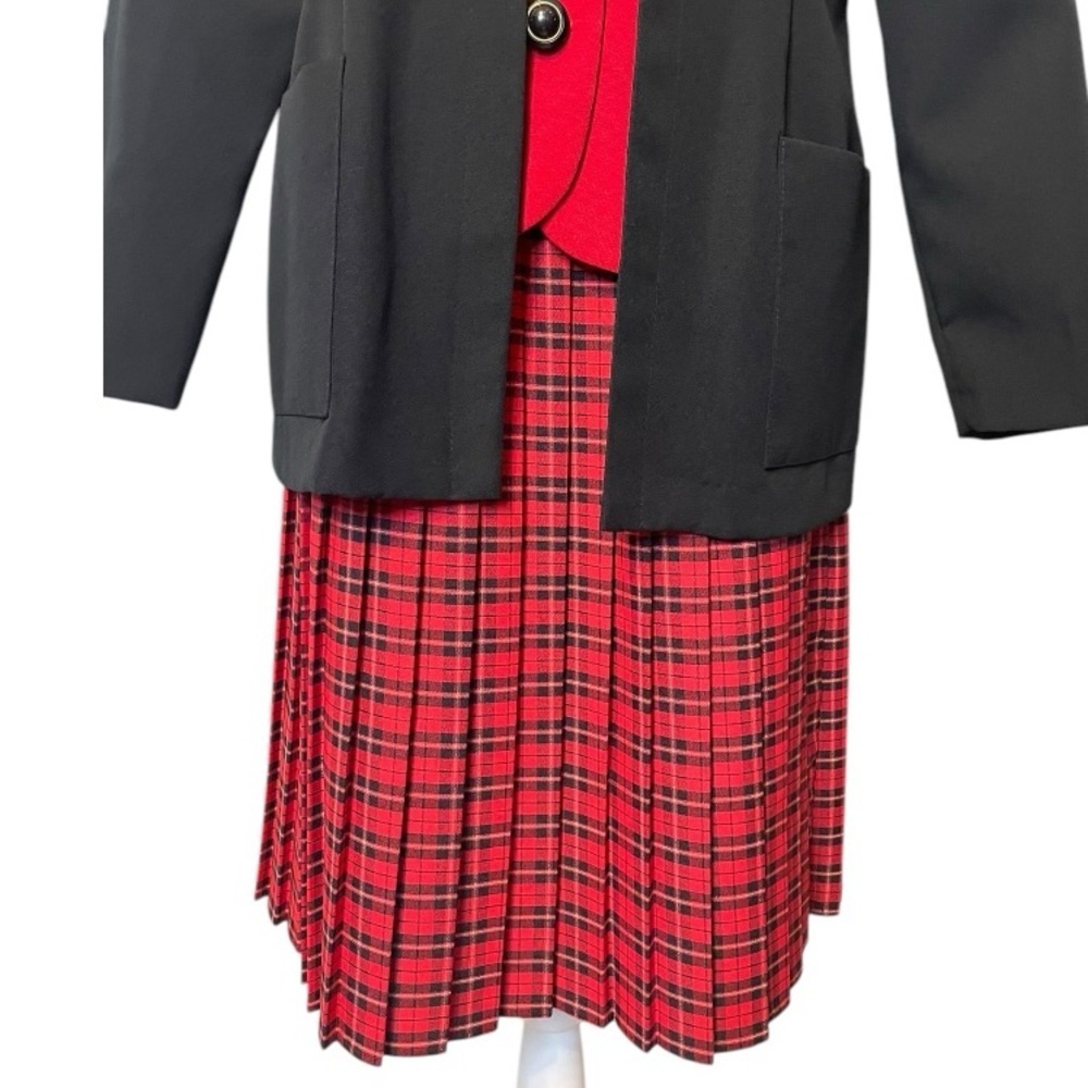 Vintage 80s Plaid Skirt Suit Set Red Black Power Suit Berg-Ray 10 Secretary Chic - Picture 6 of 11